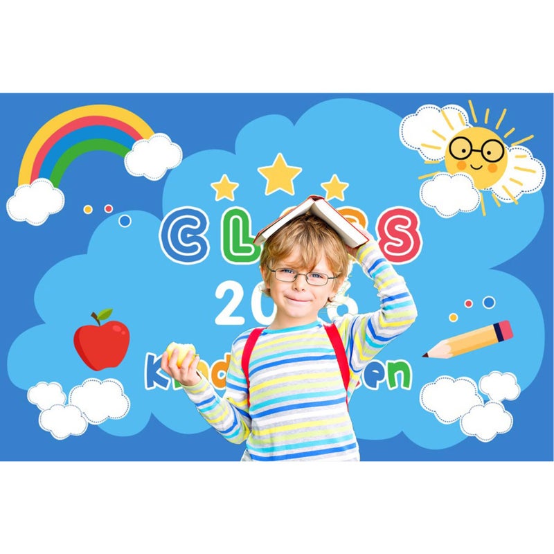 Baocicco 7x5ft Graduation Backdrop Class of 2026 Kindergarten Graduation Season Blue Cartoon Background Rainbow Sun Clouds School Graduates Kids Children Celebration Photography Booth - Image 3